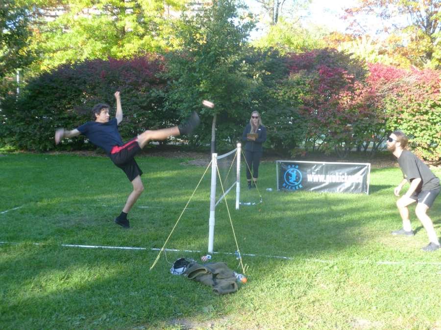 Corbin Steele spikes on his way to victory at Kick Volley Mini 19